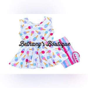 Ice Cream Print Kids Matching Set - White and Pink